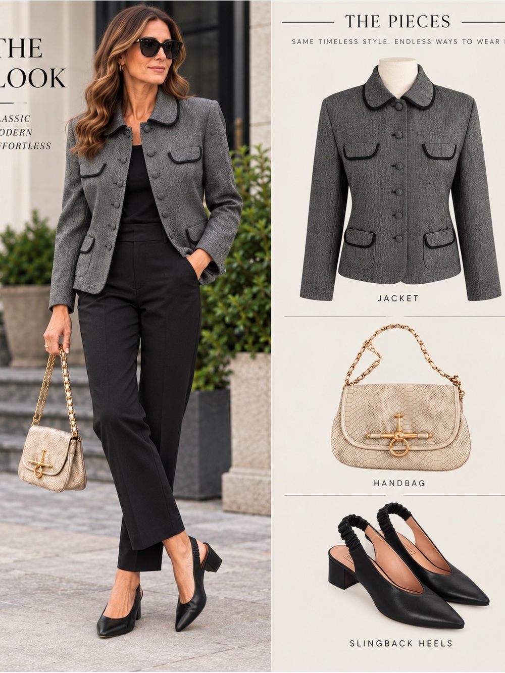 Classic Grey and Black Women's Jacket - Timeless Tailored Style